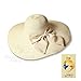 Funnywe Fashion Straw Derby Cap Womens Flax Bow Wide Large Brim Summer Beach Sun Hat Navy