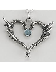 Sterling Silver Dragon heart w/ Faceted Blue Topaz Made in America