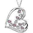 14K White Gold Diamond and Pink Sapphire Heart Pendant