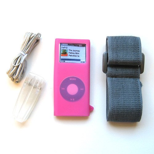 apple ipod nano 2nd generation-Apple iPod Nano 2 II (2nd Generation) Pink Skin Case With Belt Clip, Lanyard and Sports Armband Images