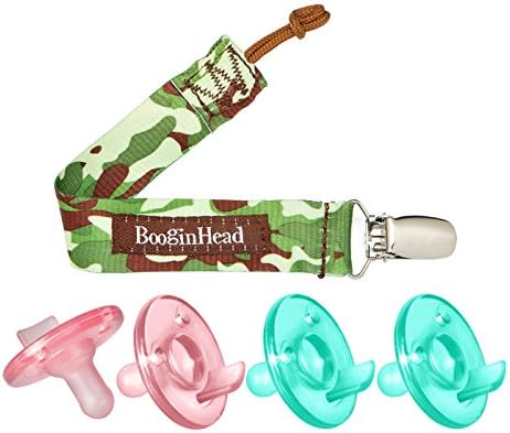 Booginhead PaciGrip Pacifier Holder with 3+ Month Soothie Set, Boy Camo