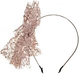 80's Sequin Lace Side Bow Black Satin Headband, Color: Bronze 80's Sequin Lace Side Bow Black Satin Headband, Color: Bronze