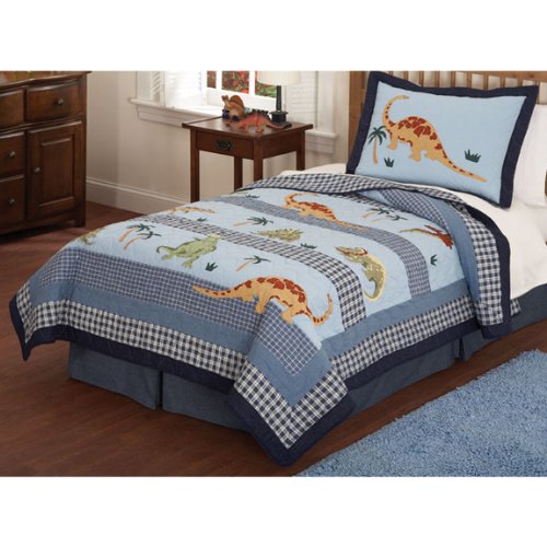 Dino Dave Dinosaur Queen Bedding, 2 Valances Plus Coordinating Wall Decal Room Set