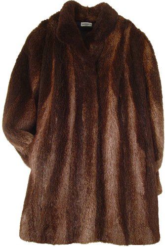 2039 Women's Size 22 or 18W Brown Color New Real American Nutria Fur Classic 3/4 Half Coat Wing Collar Diagonal Sleeve Band Cuff Hook Clasp Front Closure Polyester Lining Inside Pocket Slash Outside Pocket