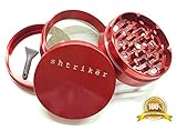Shtriker&reg; Herb Grinder 2.5 inch 4 Piece Zinc (Red). Magnetic Top. Tobacco Grinder / Spice Grinder / Herb Grinder / Weed Grinder.