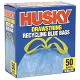Husky HK30DS050BU 30-Gallon Drawstring Recycling Blue Bags-50 Count