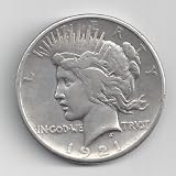 1921 Peace Silver Dollar Circulated - One Year High Relief Type