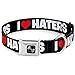 Buckle Down Seatbelt Buckle Dog Collar - I Heart HATERS Black/White/Red - 1.5