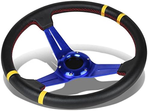 Civic/Del Sol/Integra 3"Blue/Yellow Deep Dish Steering Wheel+Hub Adapter+Quick Release - EG DC