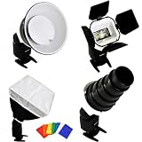Cowboystudio Canon Speelight Portrait Accessory Kit, with Beauty Dish, Diffuser, Softbox, Honeycomb, Snoot, Barn Door & Mount
