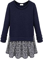 Plus Size Sweater Chiffon/Cotton Floral Print Spring Winter Long Sleeves  Dress