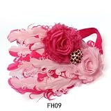 Baby Girl Infant Bow Peacock Headband Feather Flower Hair Band,Pink&Rose Red