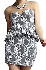 Lace Peplum Halter Sleeveless Floral Print Polyester Party Dress/Mini Dress 