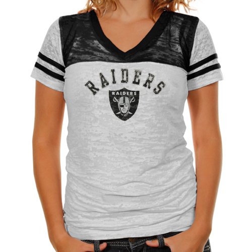 NFL Oakland Raiders Coop Short Sleeve Women's T-Shirt With White And Primary Colors With Distressed Screen Print (White/Black-Medium) at Amazon.com