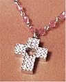 Sterling Silver Rosary Bead Necklace w/ Crystal Cross, 18" by Paris Hilton