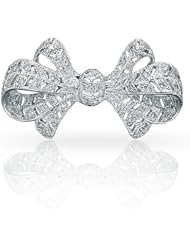 Bling Jewelry Sterling Silver CZ Pave Double Bow Ribbon Brooch Pin