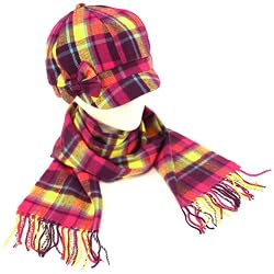 Tartan Plaid Cadet Hat Softer than Cashmere Scarf? Set Fuchsia with Multiple colors