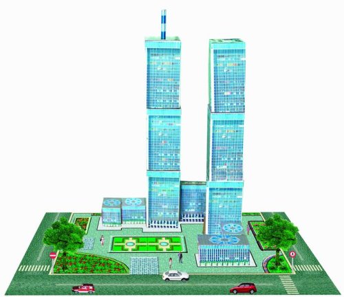 Cover image : World Trade Center, New York Twin Towers - Wooden Model Building Puzzle w/ Panoramic View