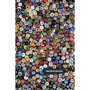A Man's Work is Never Done (Bottle Caps) White Wood-Mounted Art Poster Print - 24