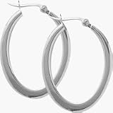 Oval Genuine Sterling Silver Hoop Earrings