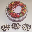 Scott's Cakes 1 lb. Dark Chocolate Covered Pretzel with Chocolate Chips & White Chocolate Chips in a Wreath Tin