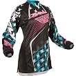 Fly Racing Kinetic Women's Motocross Motorcycle Jersey w/ Free B&F Heart Sticker Bundle - Black/Turquoise/Pink