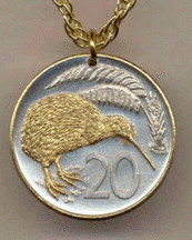 New Zealand 20 Cent Kiwi Two Tone Coin Pendant with 24 Chain