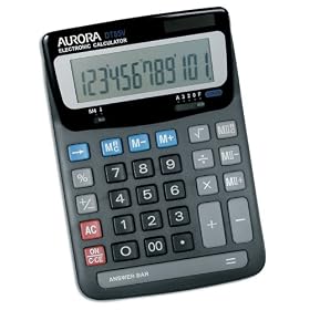 Click here to buy Aurora DT85V Dual Power Jumbo Angled Display 12 Digit Desktop Calculator by Aurora.