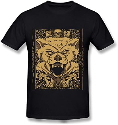 UIZO Men's Cotton T-shirt Tee Lonely Hunting Wolf Sleeve,Black,Size M