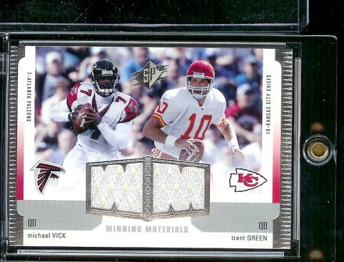 2005 SPx Michael Vick / Trent Green Winning Materials Dual Jerseys Atlanta Falcons/ Kansas City Chiefs Football Card - Mint Condition - Shipped In Protective Display Case
