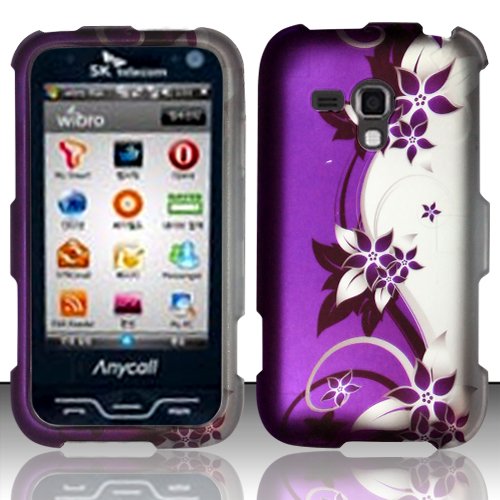 For Samsung Galaxy Rush M830 (Boost) Rubberized Design Cover - Purple/Silver Vines