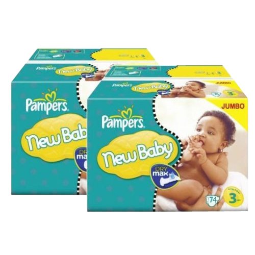 2 x 74 St PAMPERS, NewBorn Jumbo Pack, Gr 3, 4-7kg