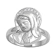 Sterling Silver Ring in Satin Finish with Clear CZ - Virgin Mary - Size: 4-9