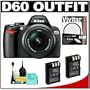 Nikon D60 Digital SLR Camera with 18-55mm AF-S VR Zoom Lens + Two (2) EN-EL9 Batteries + 52mm UV Filter + Cleaning Kit