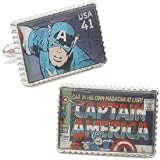 Rhodium Plated Silver Captain America Stamp Cufflinks