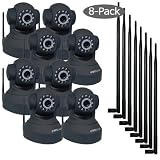 Foscam New Version FI8918W Pan & Tilt Wireless IP Camera + Bonus 9dbi Antennas - Infrared Night Vision, 2 Way Audio, Motion Detection Email Alert, Windows and Mac Compatiable, Black, 8 Pack kit