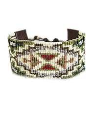 Chan Luu Beaded Green Mix Seed Bead Cuff Leather Bracelet