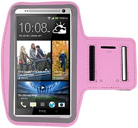 Universal Workout Sports Armband for HTC ONE MAX / Samsung galaxy Mega 6.3 / Mega 5.8 + VanGoddy Headphone with MIC , Green (Pink)