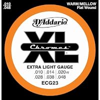 D'Addario ECG23 Chromes Flat Wound Electric Guitar Strings, Light