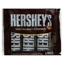 Hershey's Milk Chocolate Bars with Almonds, 6-Count Bars (Pack of 4)