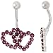 Double Heart Belly Button Ring with Ruby Red Cubic Zirconia on Sterling Silver Setting