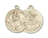 St. Joan Of Arc / Army Military Gold Filled St. Joan of Arc Pendant Stainless Gold Heavy Curb Chain