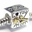 Queenberry (Free S/H) Gold on Sterling Silver Love You Mom Mother Heart Rose Flower Letter Bead for Pandora Troll Biagi Chamilia European Charm Bracelets