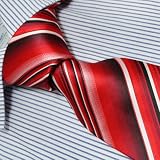 P5022 Designer Fashion Gift Necktie Black Red Ties Stripes Neck Tie for Men Woven Pure Silk Mens...
