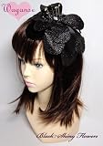 【帽子屋Waganse カチューシャ Black Shiny Flowers 】 ハンドメイドで心を込めてお作りしますの画像