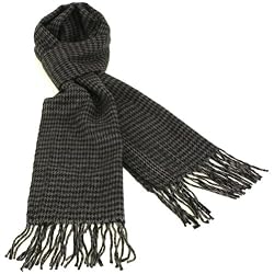 Men's Winter Cashmere Feel Scarf Houndstooth Charcoal Gray with Black