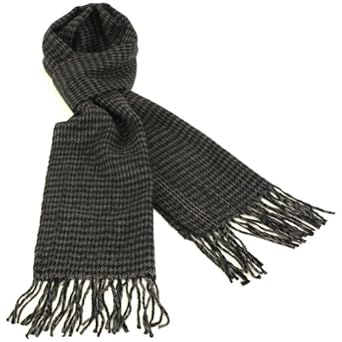 Men Winter Cashmere Feel Scarf Houndstooth Charcoal Gray with Black