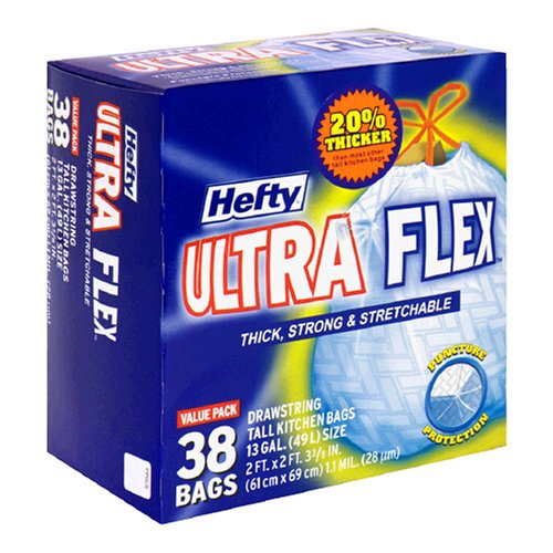 Hefty Ultra Flex Drawstring Tall, 13 Gallon Kitchen Bags, Six - 38 Count Boxes 228 Bags