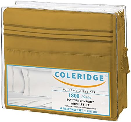 Coleridge 6 Piece Bed Sheet Set 1800 Series Deep Pocket Wrinkle Free Non Allergenic Stain and Fade Resistant Set Includes 1 Flat Sheet 1 Fitted Sheet with Wrap Around Elastic and 4 Pillowcases