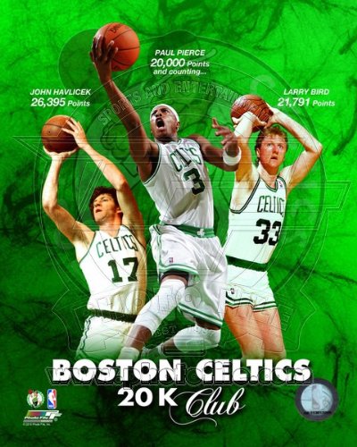 Option #1: Boston Celtics - John Havlicek 26,395 Points, Paul Pierce 20.000 Points & Larry Bird 21,791 Points 20K Club - 8"x10" Photo with Clear Protective Sleeve